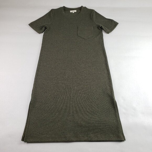 Madewell Pocket Tee Midi Dress Womens Small Green Ribbed Short Sleeve Casual - Picture 8 of 15